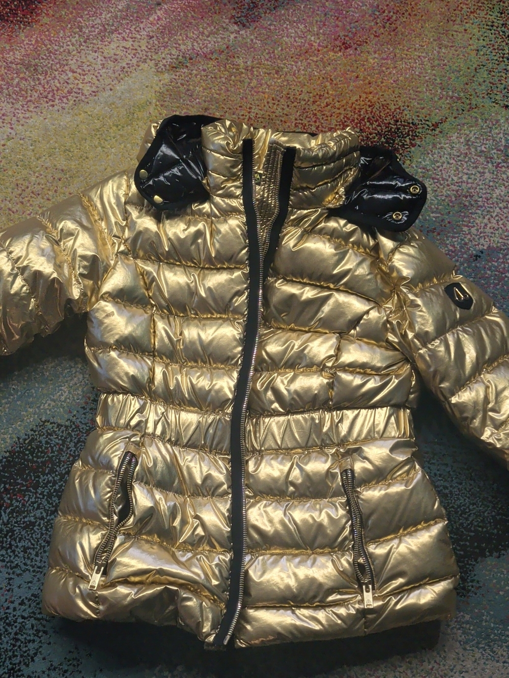 Kids Moose Knuckles Metallic Gold Quilted Puffer Jacket - Large